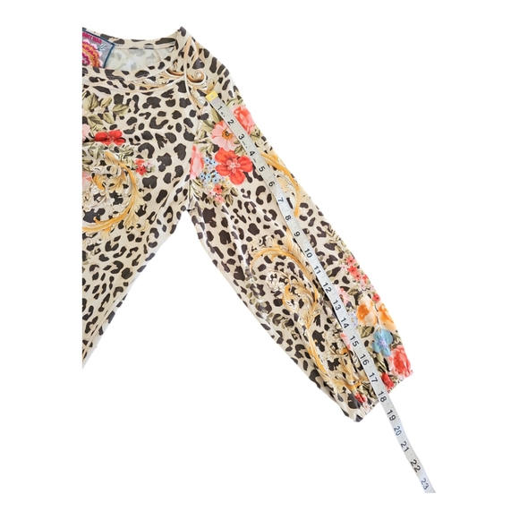 Johnny Was Cheetah Puff Sleeve Floral Top ~ Size Small - Picture 6 of 10